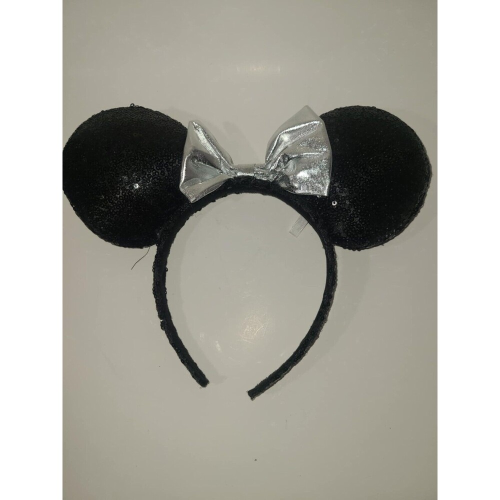 Disney Minnie Mouse Ears Silver Bow Sequins Black By HER Accessories Good